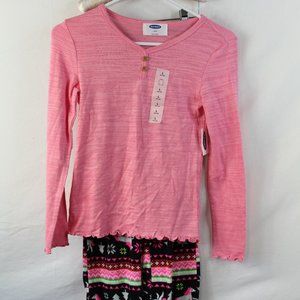 NWT - Pajama Set, Henley Soft Cotton Top & Fleece Printed Pants - Sz L (10-12)